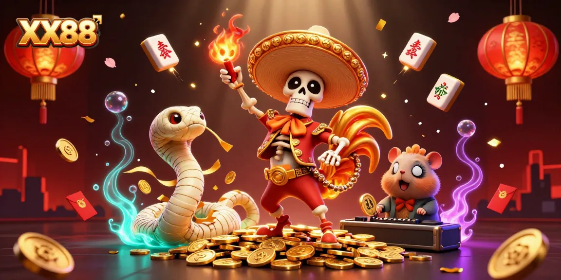 Experience the excitement of XX88 with vibrant cartoon characters in a dynamic casino scene