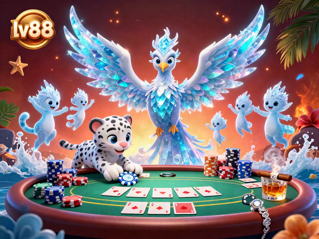 Experience thrilling poker action at lv88 with an ice phoenix and vibrant casino scene.
