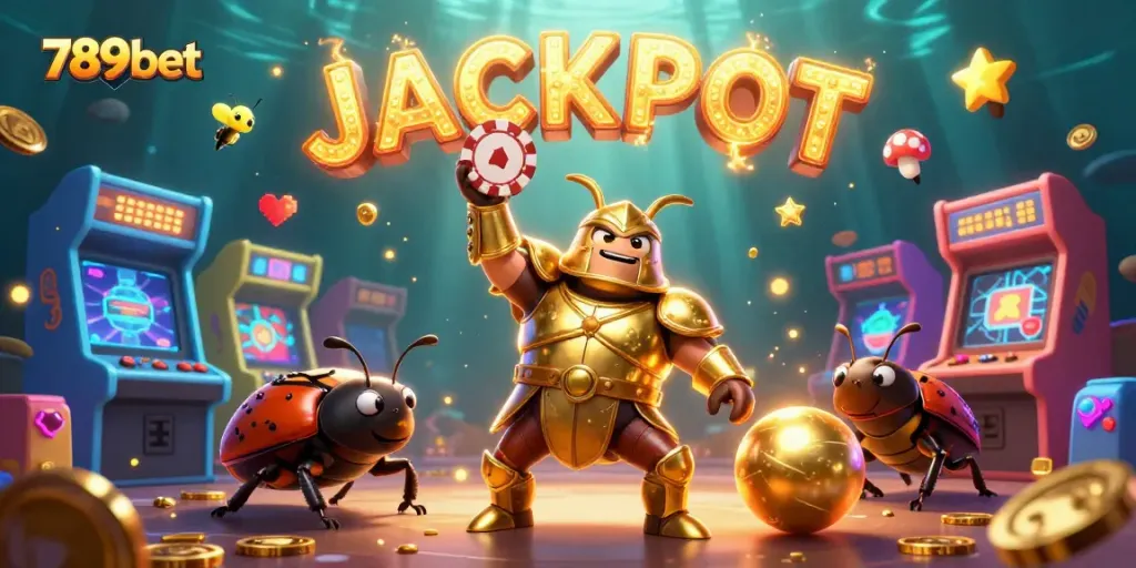 Win big with 789bet: Hercules beetle lifting a poker chip in an energetic casino scene.