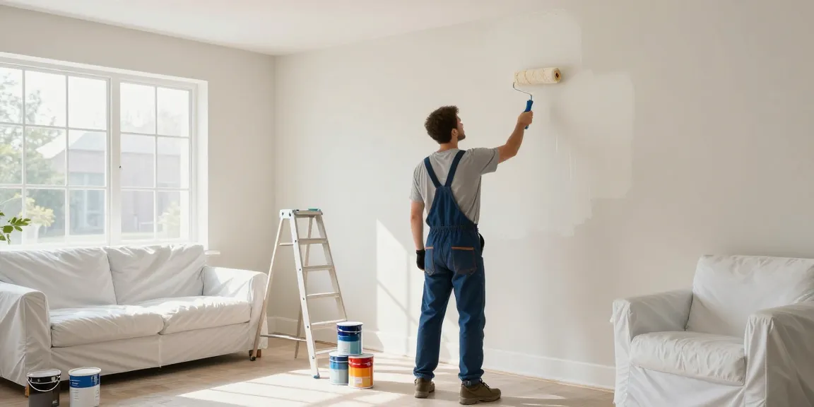 lincoln painter and decorator expertly painting an interior living room with bright colors and natural light