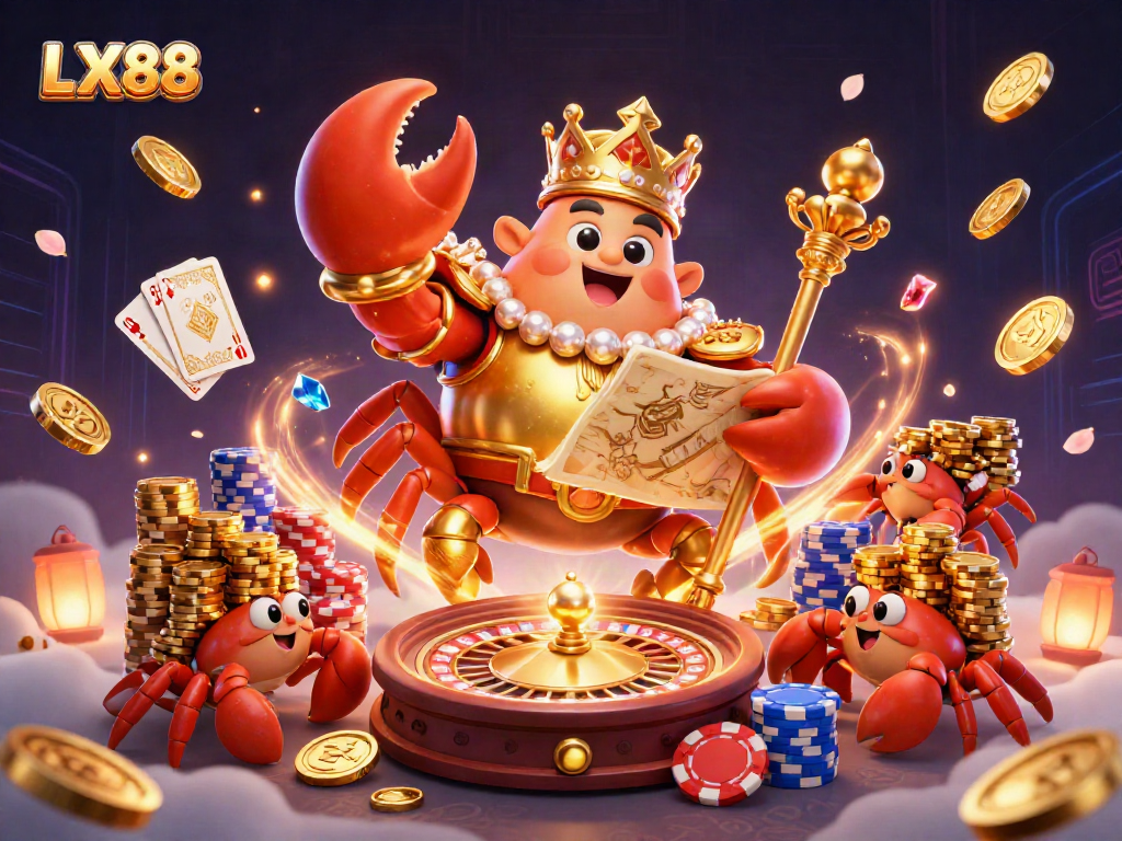 Experience the excitement of LX88 through an extravagant 3D casino scene with golden treasures and vibrant game elements.