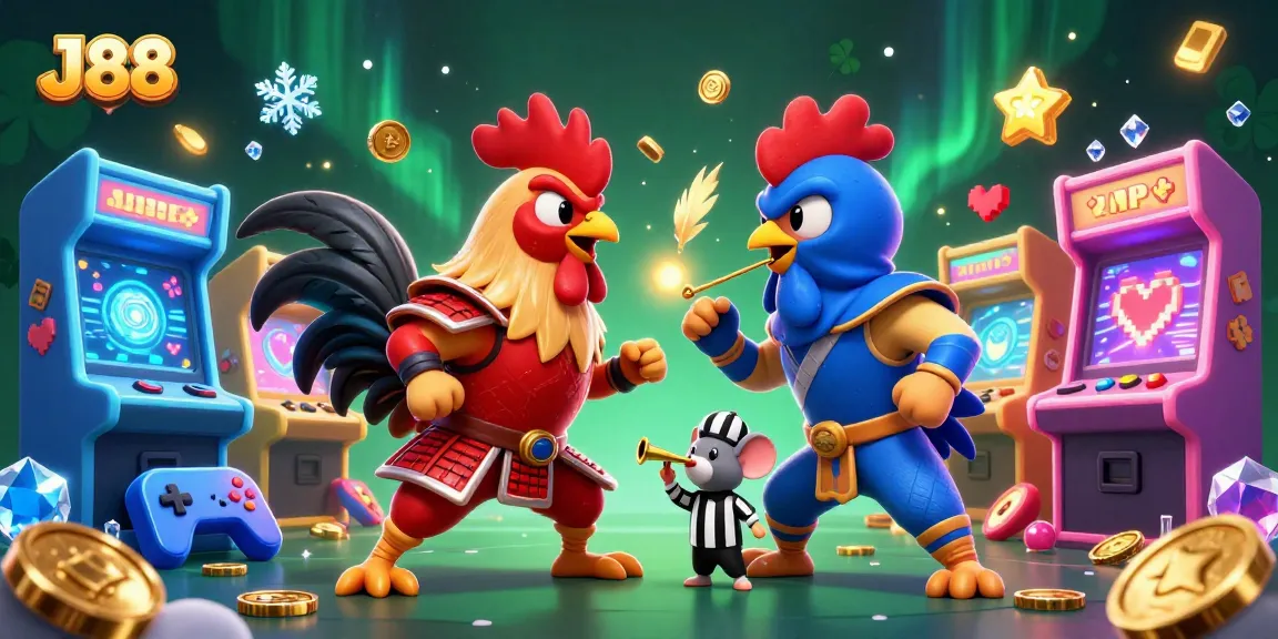 Engage in thrilling cockfighting action at J88, featuring vibrant roosters and dynamic game elements.
