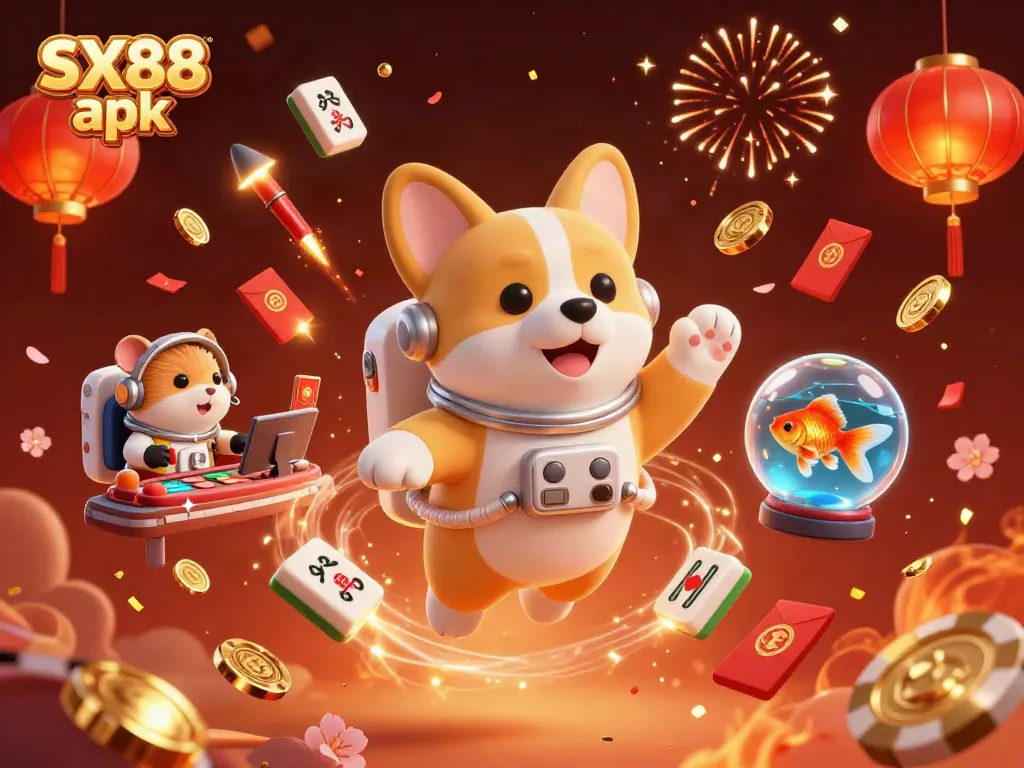 Experience gaming with SX88 apk in a vibrant digital casino scene featuring animated characters.