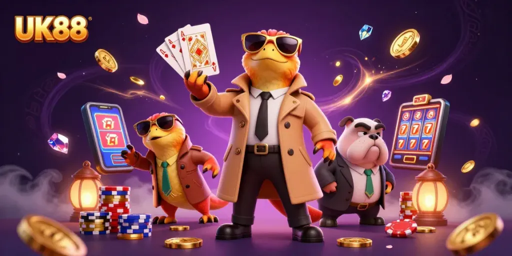Experience excitement at UK88 casino with raptors cleverly disguised, amid sparkling gems and gold.