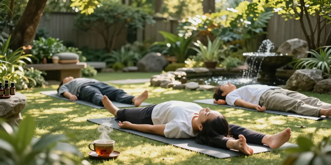 Practicing yoga to ridurre lo stress in a serene garden retreat.