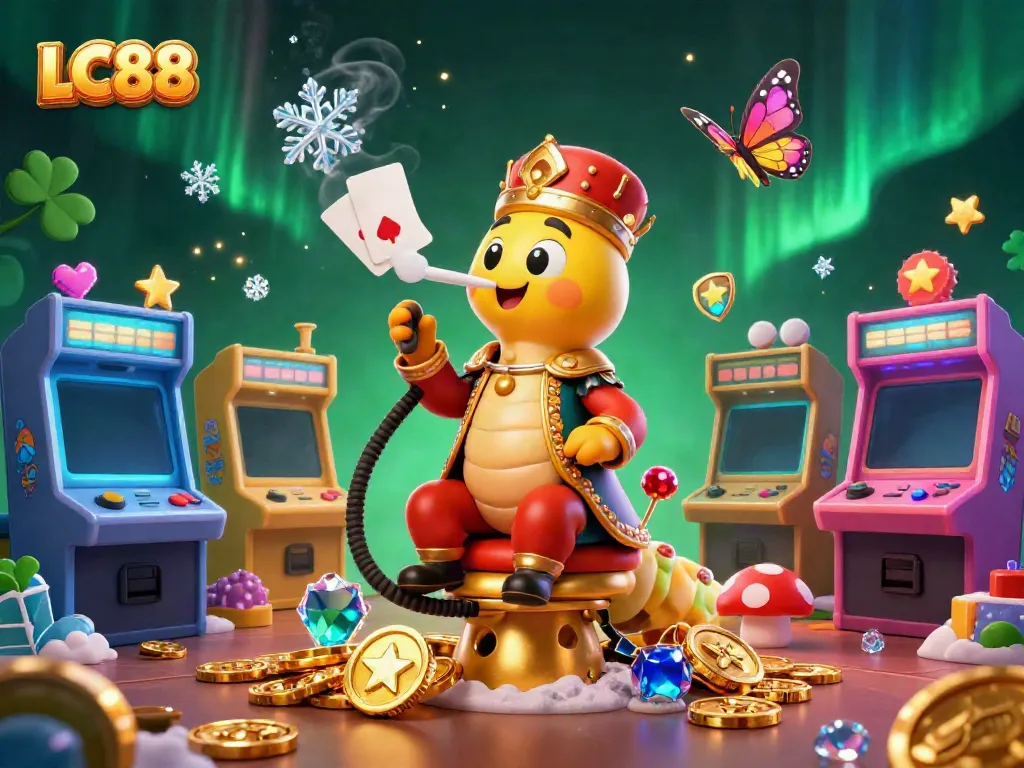 Engage in thrilling casino action with LC88 as a cartoon caterpillar master leads the game.