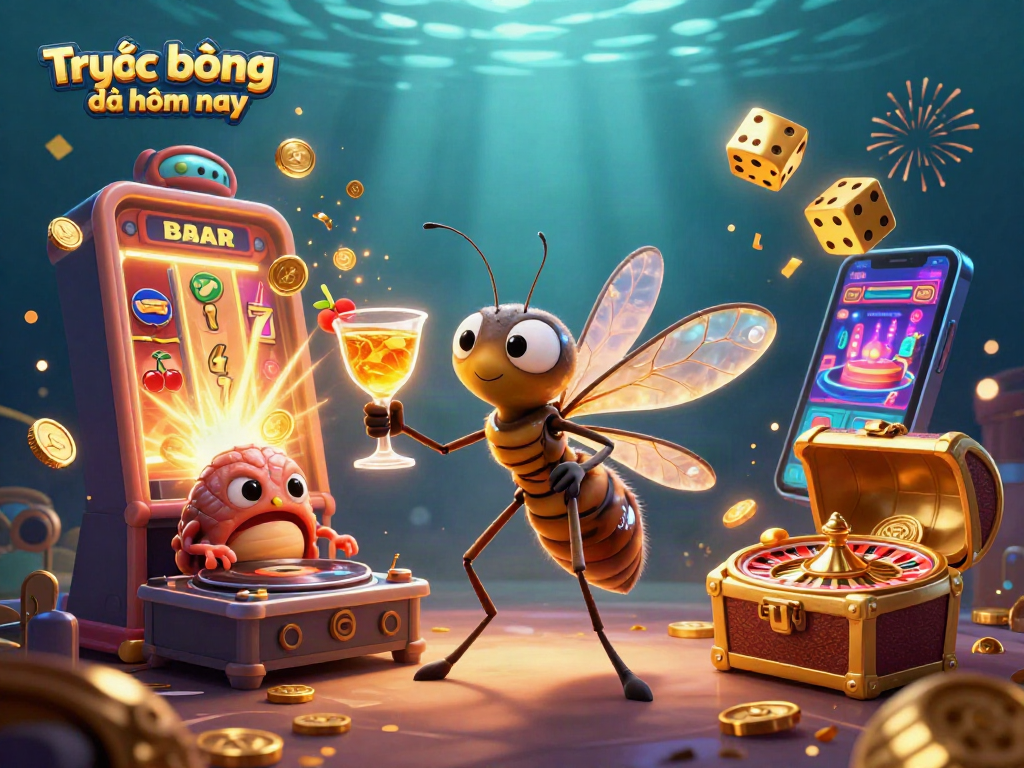 Experience Trực tiếp bóng đá hôm nay with vibrant casino elements in a lively 3D illustration.