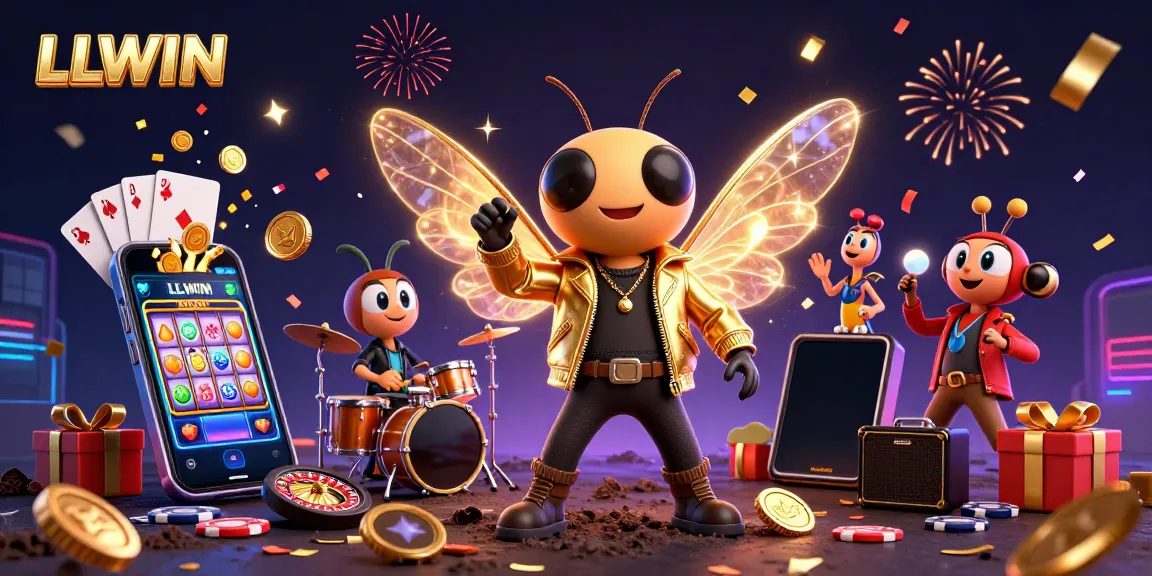 Experience the thrill of LLWIN with a vibrant casino scene featuring dynamic 3D characters and exciting gaming elements.