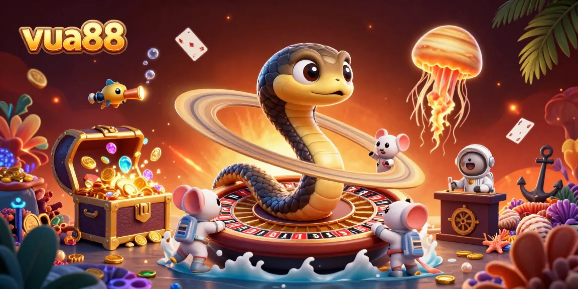 Experience the thrill of betting at vua88 with a cosmic roulette scene featuring unique characters and elements.