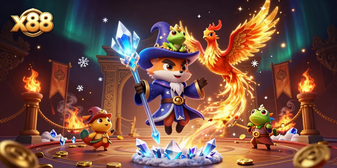 Engage with the magical world of x88, where a wizard fox and phoenix bring the casino to life.