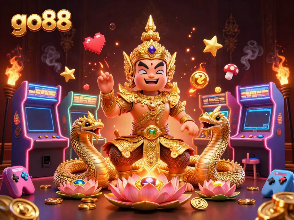 Experience thrilling gaming action with go88's colorful casino environment filled with dynamic characters and game elements.