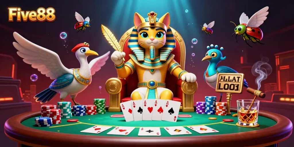 Experience thrilling poker action with Five88's Egyptian-themed lively scene.