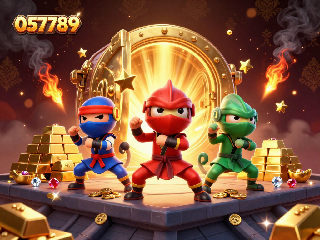 Engage with 057789's immersive casino experience featuring ninja chameleons amid treasures and dynamic gameplay elements.