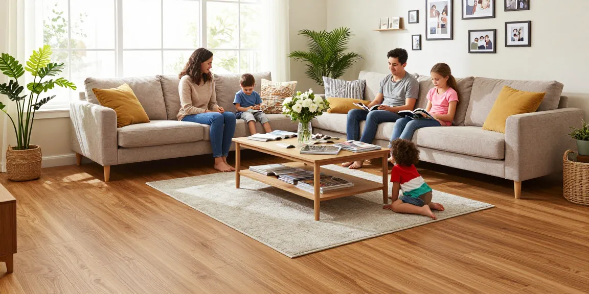 Durable flooring options for busy homes showcased in a cozy living room