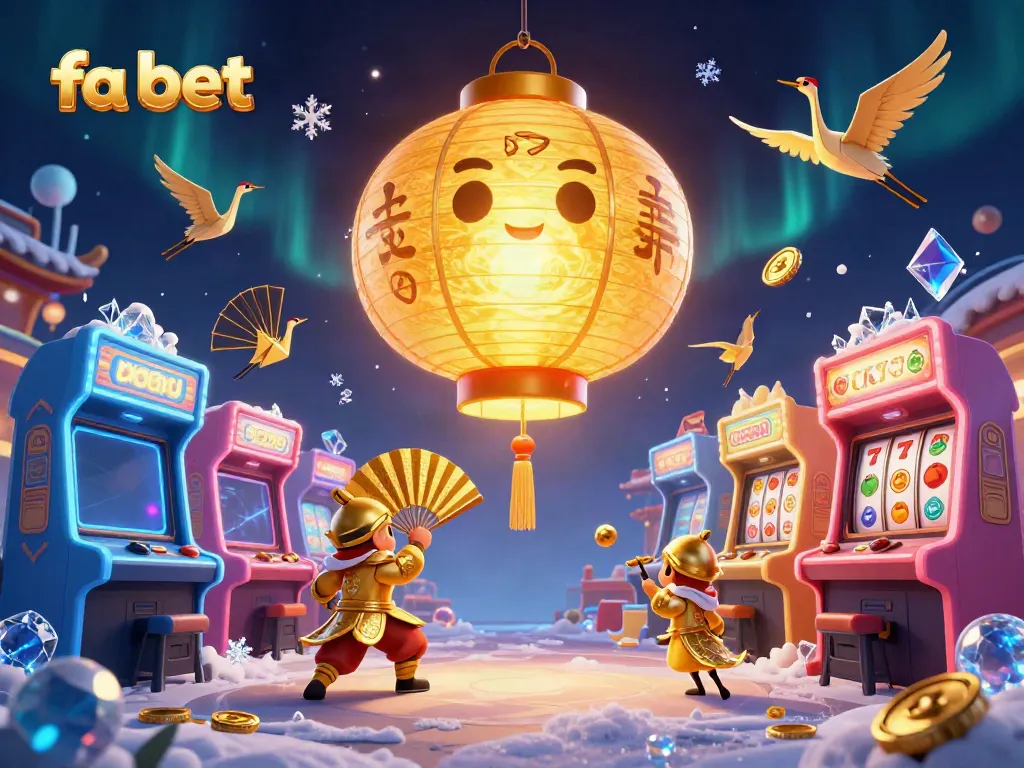 Experience the excitement of fa bet with a vibrant 3D casino scene featuring golden lucky symbols and arcade machines.
