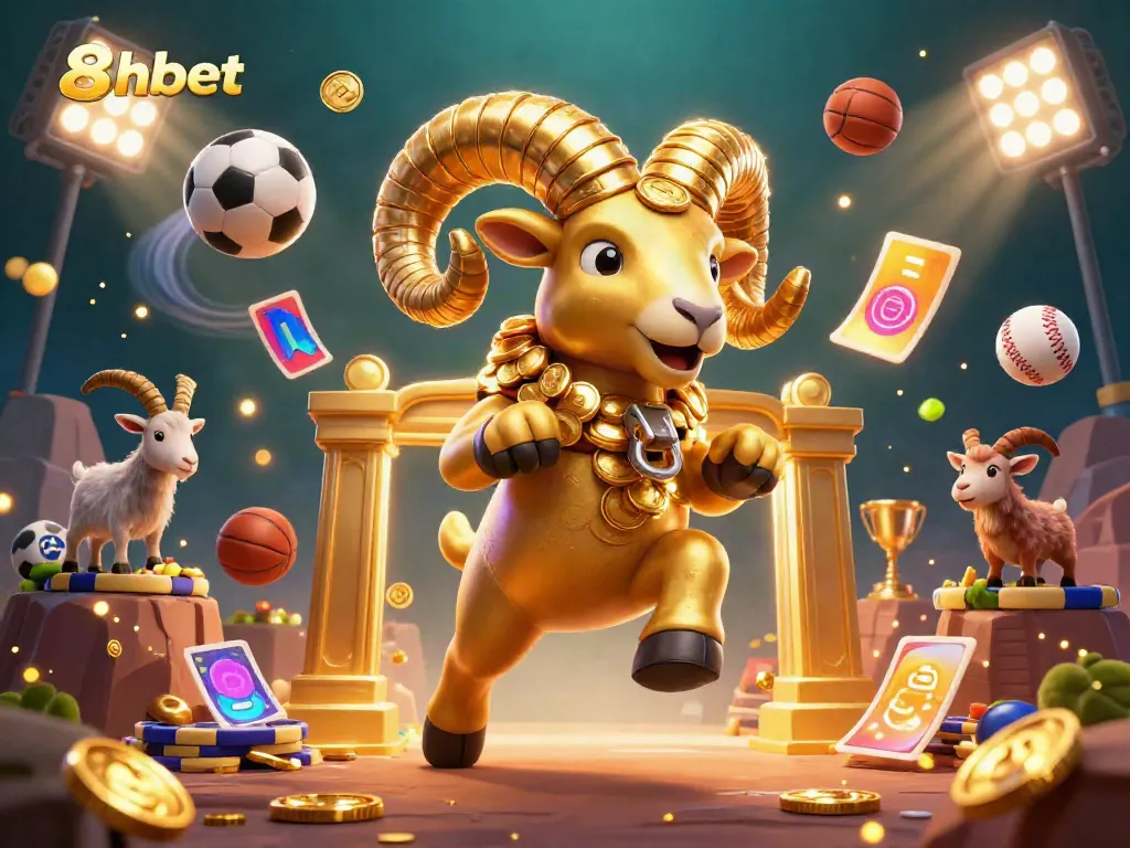 Experience immersive sports betting with 8xbet, showcasing a dynamic 3D scene filled with vibrant game elements.