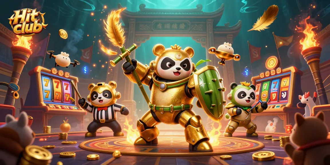 Hit club showcases a vibrant casino arena with golden panda and dynamic elements for thrilling gaming action.