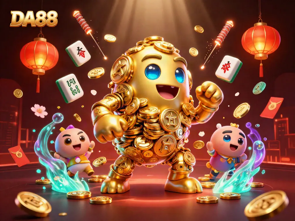 Experience thrilling gameplay at DA88 with a magical golden golem in a vivid casino scene.