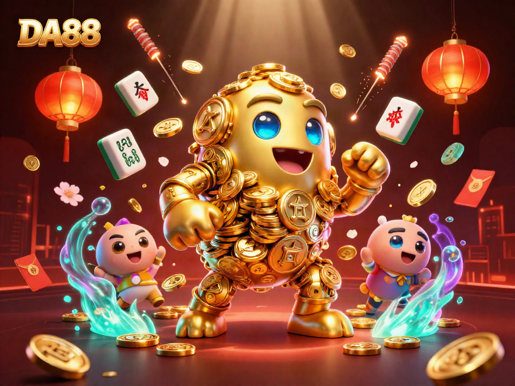 Experience thrilling gameplay at DA88 with a magical golden golem in a vivid casino scene.