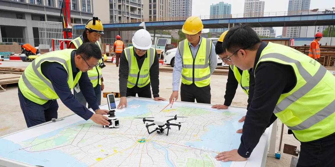 Surveyors conducting detailed surveys using advanced technology and equipment in an urban setting.
