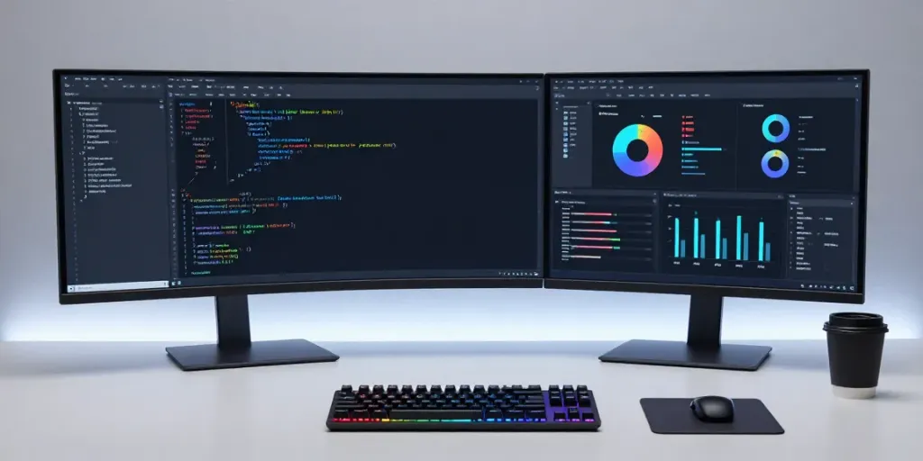 Buy .co.uk domain in a modern tech workspace showcasing software development tools.