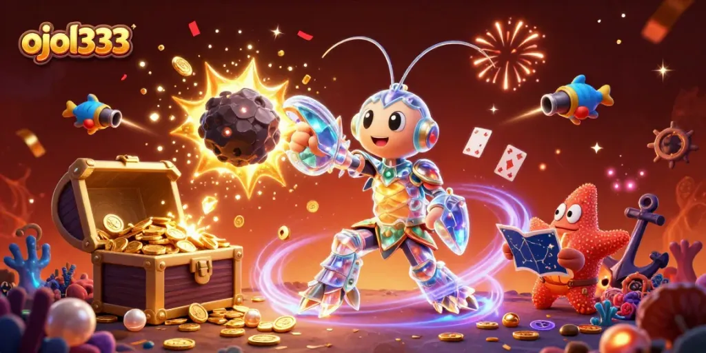 Engage in thrilling fun with ojol333: a vibrant scene of a galactic samurai and underwater treasures.