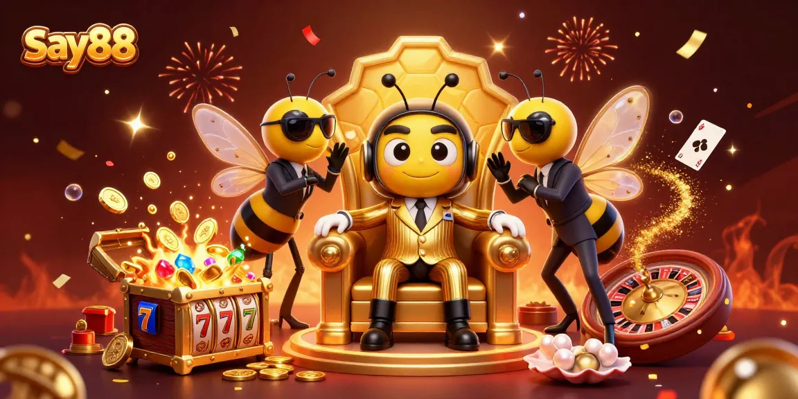 Engage with say88 by exploring slot games amidst a dynamic casino-themed 3D illustration