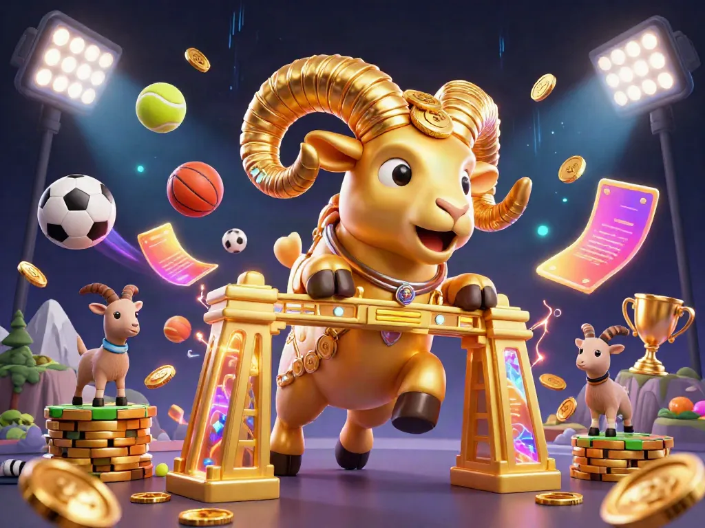 Experience thrilling action at sunwin casino with golden ram charging through massive coins and sports elements.