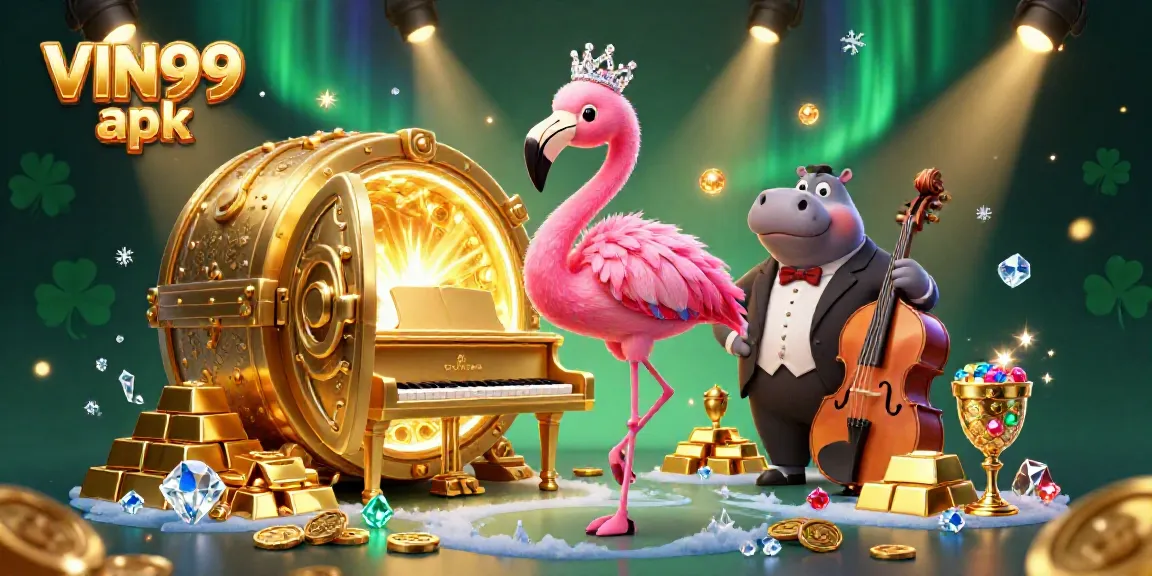 Experience the excitement of VIN99 apk with vibrant casino characters and dazzling treasures.