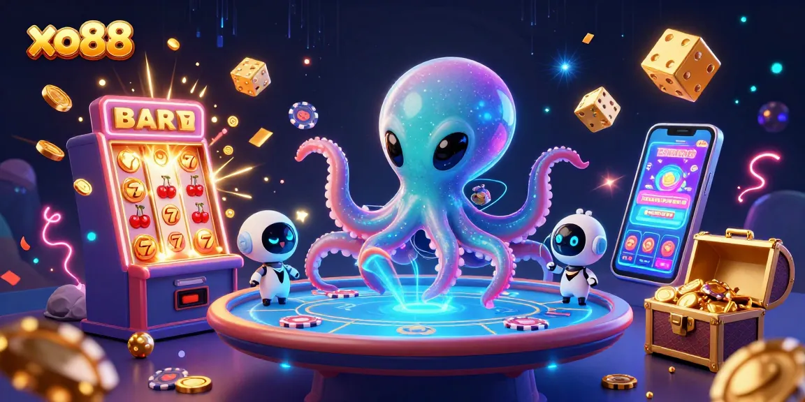 Experience thrilling gambling at xo88 with alien octopus and action-packed casino elements.
