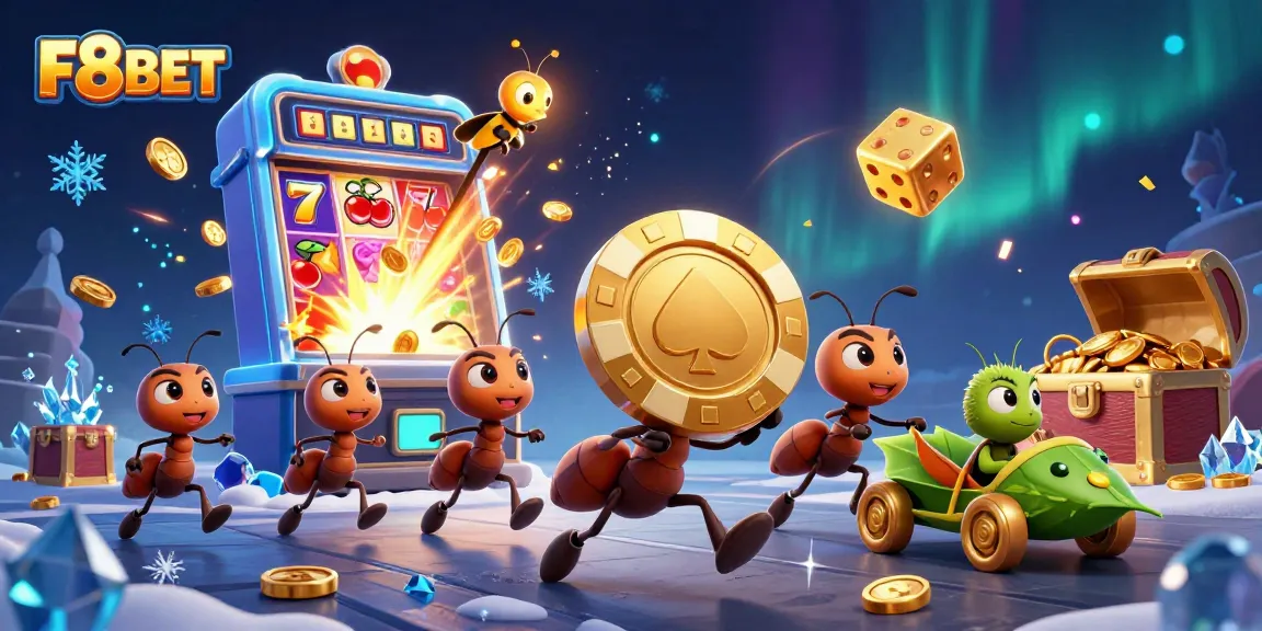 F8BET engages players with a heist featuring ants and a jackpot slot explosion.