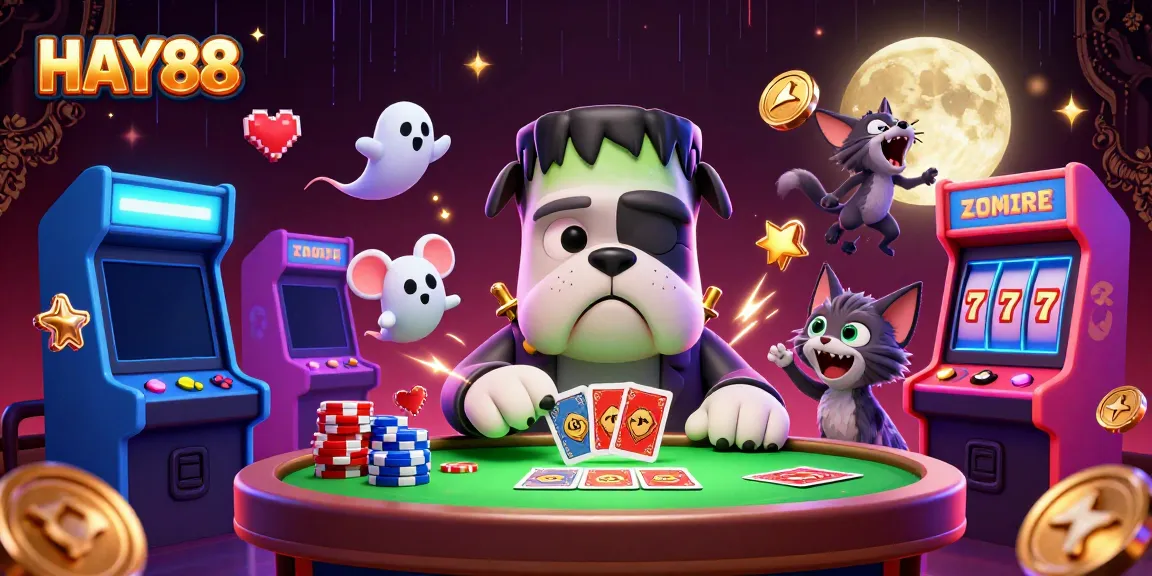 Experience thrilling gaming action at HAY88 with a unique 3D cartoon casino scene featuring vibrant characters.
