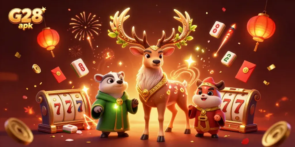 Enjoy exciting G28 apk casino action with captivating characters in a vibrant 3D illustration.