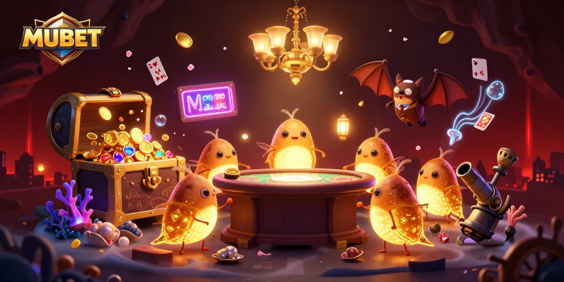MUBET showcases glowworms illuminating a cave casino, highlighting vibrant gambling elements and excitement.