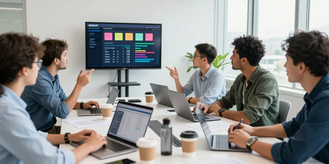 Tim profesional berbakat mendiskusikan GEGESLOT dalam lingkungan kantor modern yang cerah.
