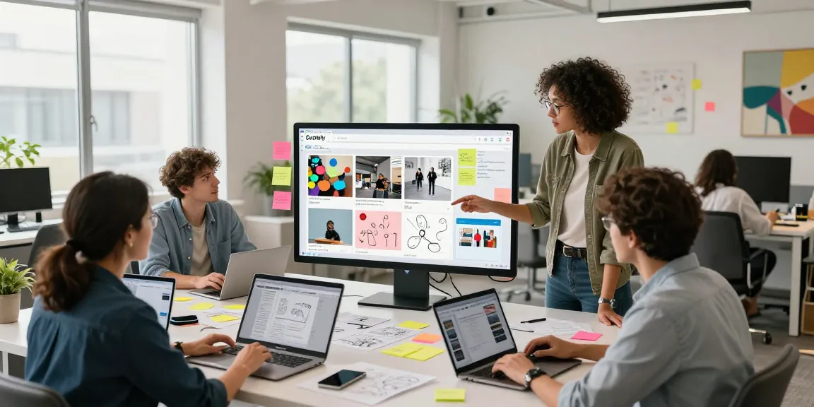 Team collaborating on google mixboard in a vibrant digital workspace with moodboards and campaign plans.