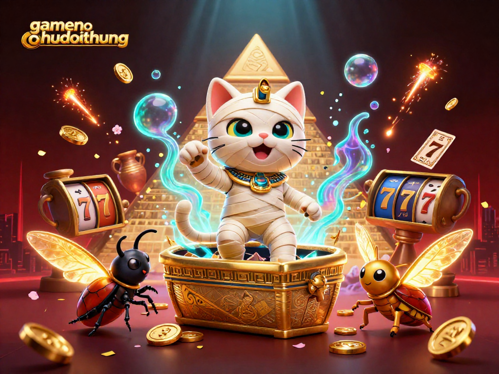 Engage with gamenohudoithuong in this vibrant 3D illustration full of slot reels and festive casino elements.