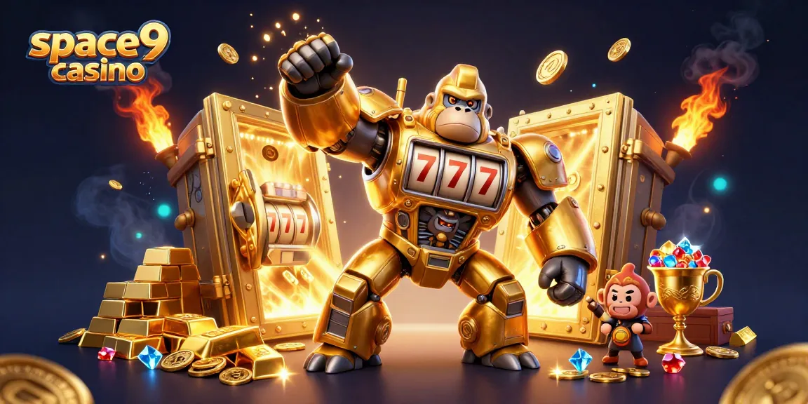 Experience the excitement of space9 casino with this dynamic golden gorilla mech slamming coins!
