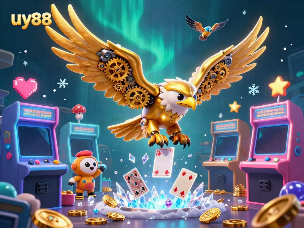 Experience the thrilling dives of a golden eagle in uy88's vibrant casino adventure scene.