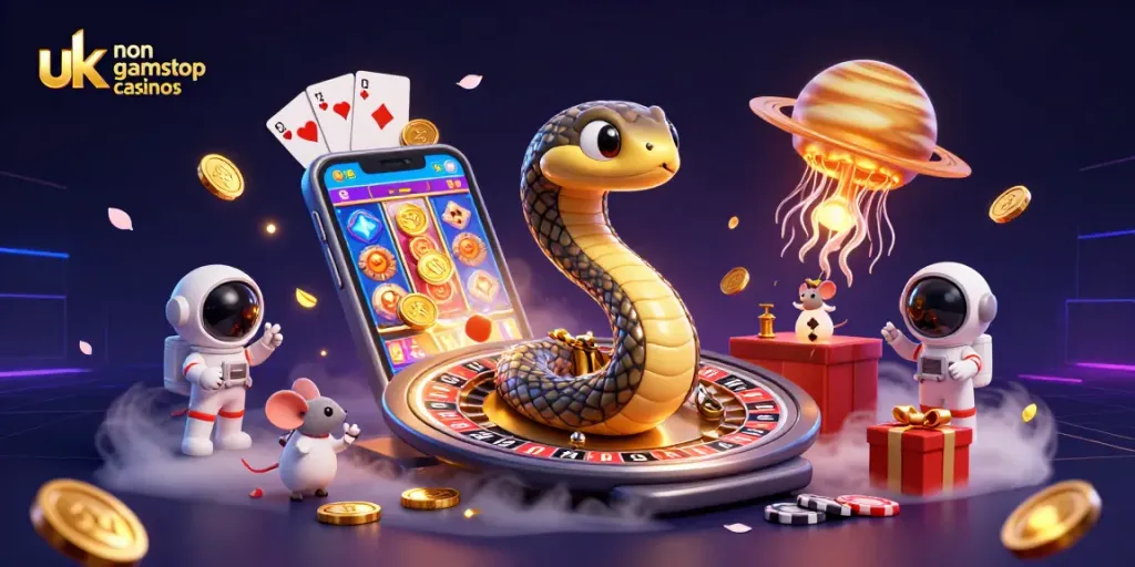 Engage with exciting games at uk non gamstop casinos featuring a vibrant casino scene with cosmic elements.