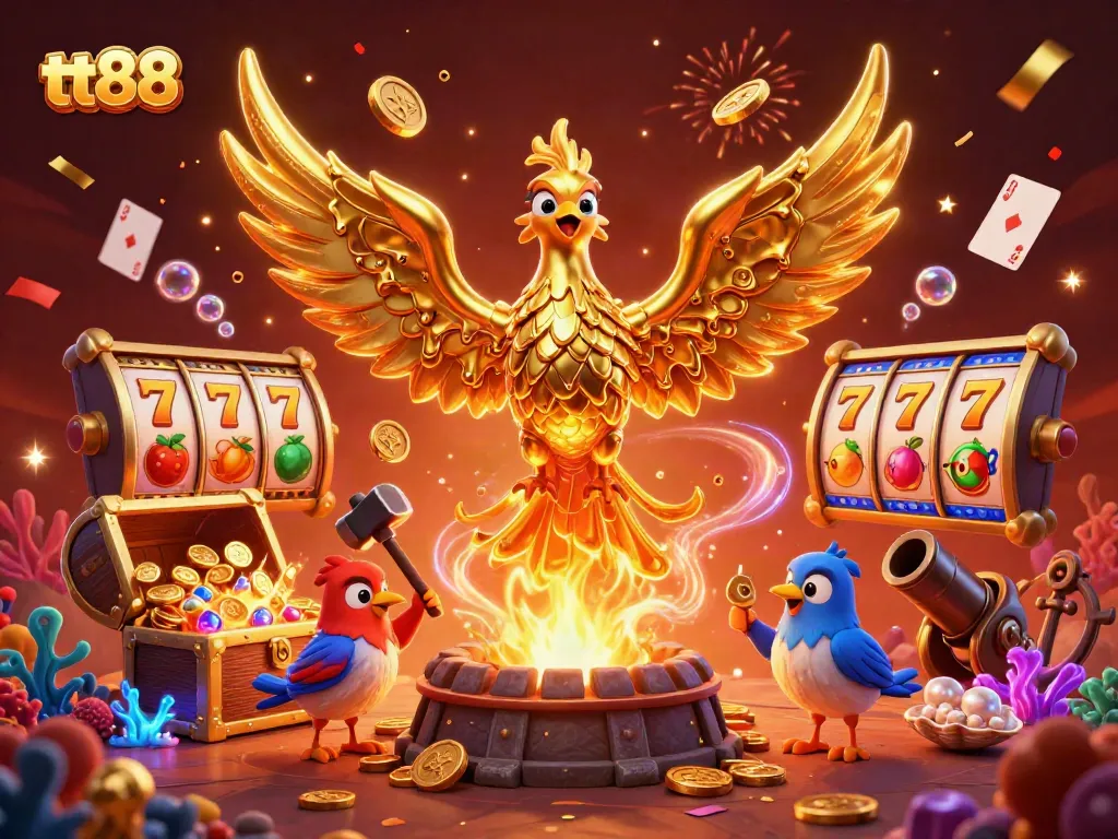 Engage with tt88 slots as the golden phoenix brings forth jackpots in this vibrant casino scene.