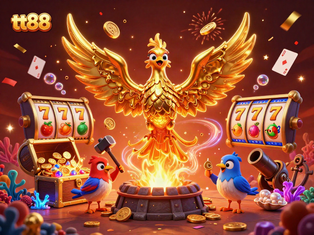 Engage with tt88 slots as the golden phoenix brings forth jackpots in this vibrant casino scene.