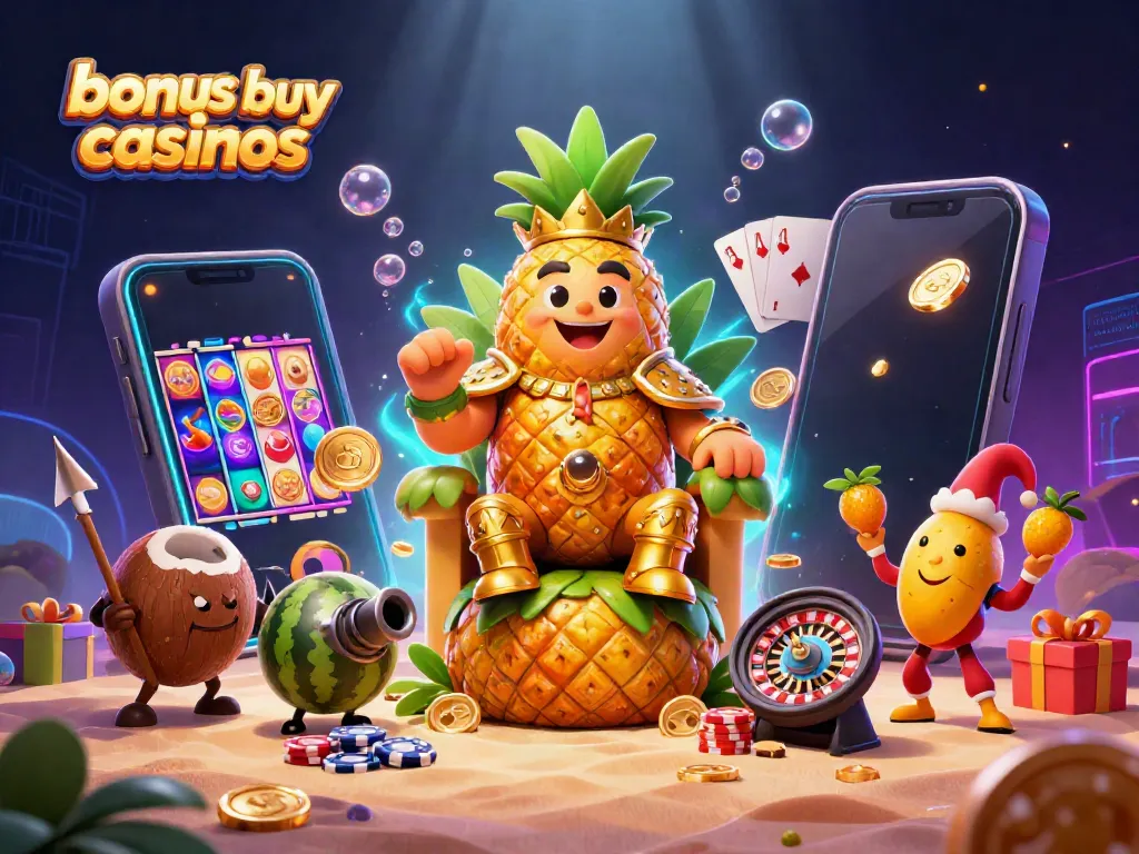 Engage with immersive bonus buy casinos through vibrant 3D illustration of slot game features.