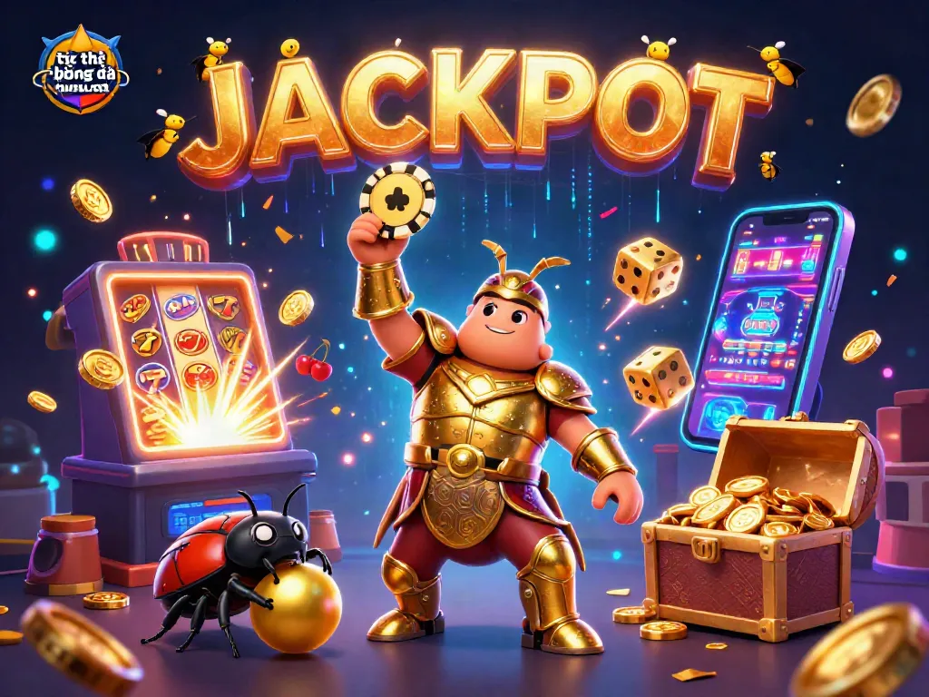 Experience the excitement of tỷ lệ bóng đá nhà cái with a 3D hercules beetle lifting a poker chip amidst gaming elements.