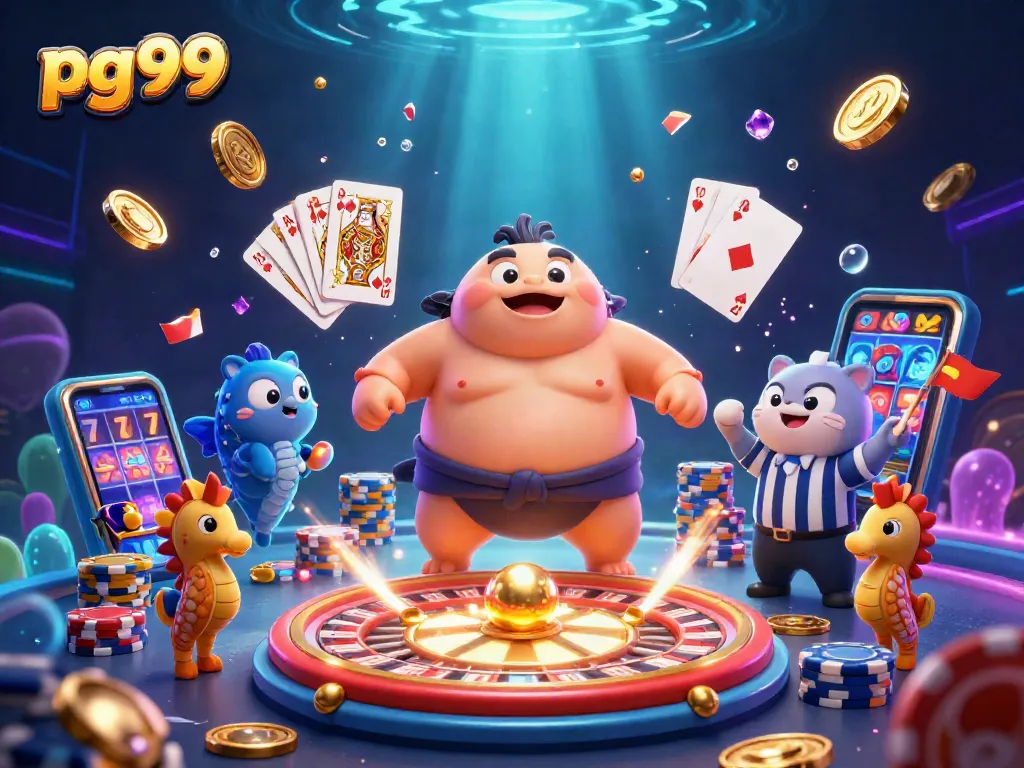 Experience pg99's thrilling underwater casino with an energetic fugu and a catfish referee.