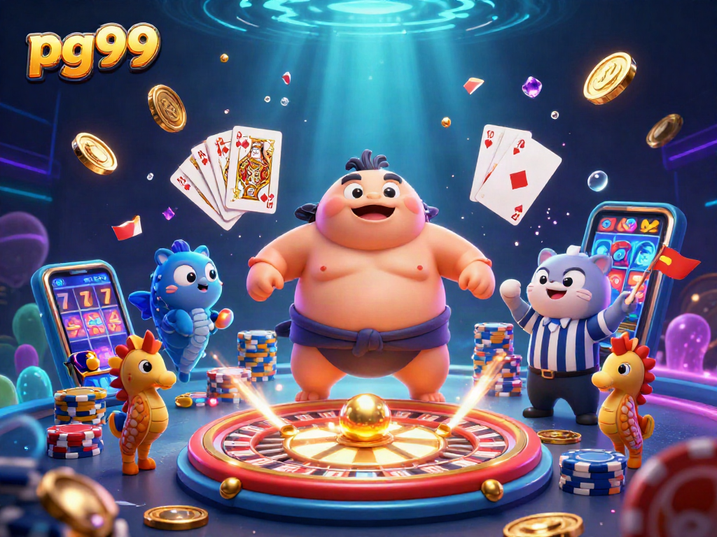 Experience pg99's thrilling underwater casino with an energetic fugu and a catfish referee.