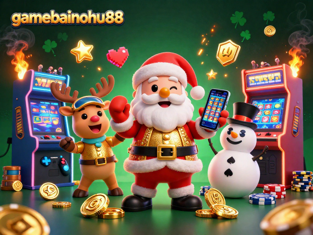 Experience excitement with gamebainohu88 as Santa and friends play jackpot slots in a vibrant casino.