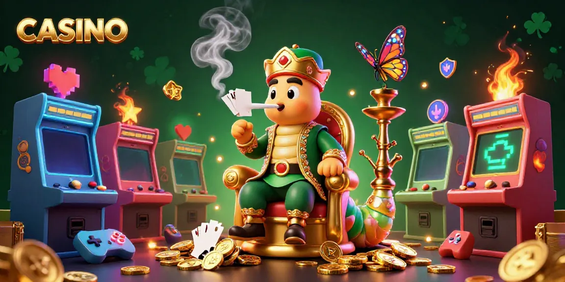Experience a vibrant CASINO scene with a whimsical caterpillar master and dynamic gaming elements.