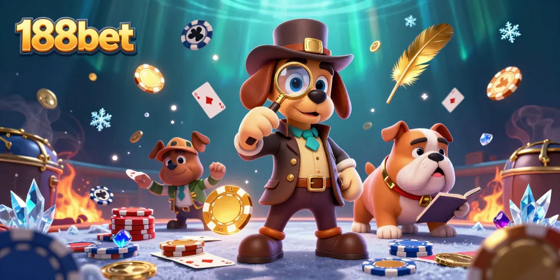 Engage with the exciting world of 188bet as a detective uncovers poker clues in a vibrant casino setting.