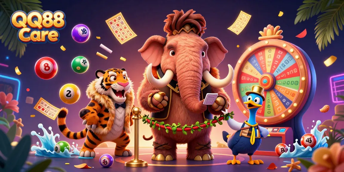Betting with QQ88 Care at a colorful online casino scene with unique characters.
